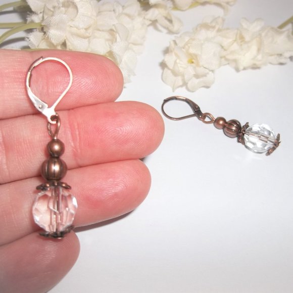 Clear & Copper Beaded Earrings Handmade NWT 5824 - Picture 6 of 8